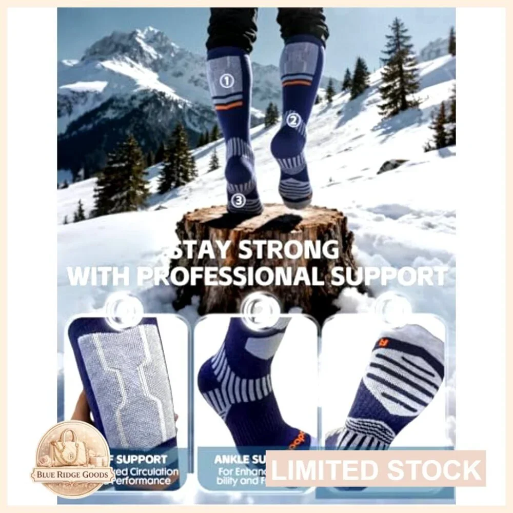 Merino Wool Ski Socks Warm Thermal Padded Cushioned Knee High Winter